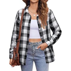 Zeagoo Flannel Shirt Women Button Down Long Sleeve Plaid Shirts Collared Casual Work Tops S-2XL(Gz934)