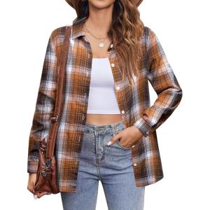 Zeagoo Flannel Shirt Women Button Down Long Sleeve Plaid Shirts Collared Casual Work Tops S-2XL(Gz936)