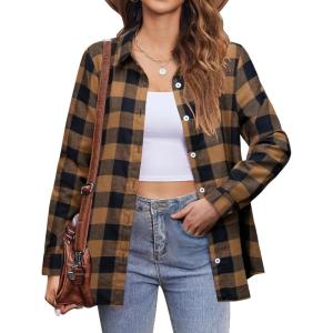 Zeagoo Flannel Shirt Women Button Down Long Sleeve Plaid Shirts Collared Casual Work Tops S-2XL(Gz937)