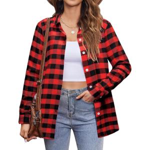 Zeagoo Flannel Shirt Women Button Down Long Sleeve Plaid Shirts Collared Casual Work Tops S-2XL(Z-gz440)
