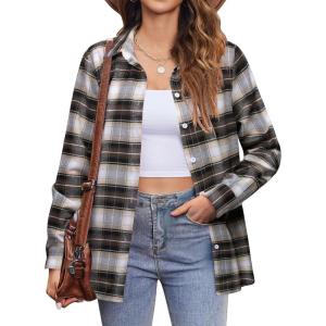 Zeagoo Flannel Shirt Women Button Down Long Sleeve Plaid Shirts Collared Casual Work Tops S-2XL(Z-gz938)