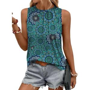 Zeagoo Summer Tank Top for Women 2026 Pleated High Neck Tops Loose Fit Flowy Dressy Tunic Sleeveless Shirts(B-mz858)