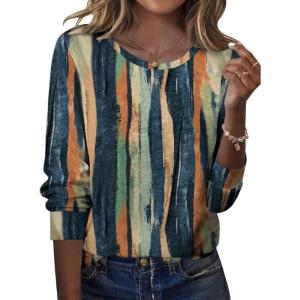 Zeagoo Tops for Women Dressy Crewneck Long Sleeve Shirts Lightweight Basic Tee Business Casual Outfits(Striped Tie-dye 289)