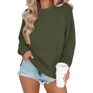 Zeagoo Tunic Sweatshirts for Women Crewneck Lightweight Sweaters Raglan Long Sleeve Shirts Spring Fashion Tops 2026(Army Green)