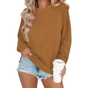 Zeagoo Tunic Sweatshirts for Women Crewneck Lightweight Sweaters Raglan Long Sleeve Shirts Spring Fashion Tops 2026(Brown)