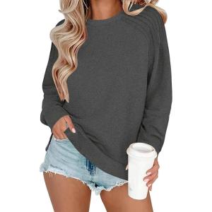 Zeagoo Tunic Sweatshirts for Women Crewneck Lightweight Sweaters Raglan Long Sleeve Shirts Spring Fashion Tops 2026(Dark Grey)