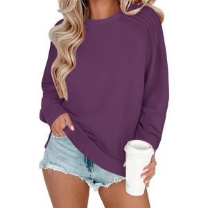 Zeagoo Tunic Sweatshirts for Women Crewneck Lightweight Sweaters Raglan Long Sleeve Shirts Spring Fashion Tops 2026(Purple)