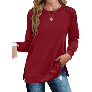 Zeagoo Tunic Sweatshirts for Women Crewneck Lightweight Sweaters Raglan Long Sleeve Shirts Spring Fashion Tops 2026(Wine Red)