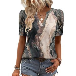Zeagoo Women Blouses Puff Short Sleeve Tops V Neck Dressy Casual Spring Shirts Boho Floral Cute Clothes 2026(Cx278-multicolored)