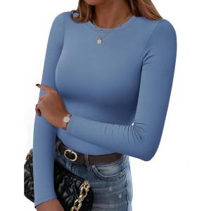 Zeagoo Women Long Sleeve T Shirts Crewneck Slim Fit Tops Going Out Fall Fashion Basic Tee(Long Sleeve-navy Blue)