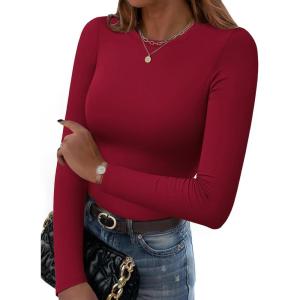 Zeagoo Women Long Sleeve T Shirts Crewneck Slim Fit Tops Going Out Fall Fashion Basic Tee(Long Sleeve-wine Red)
