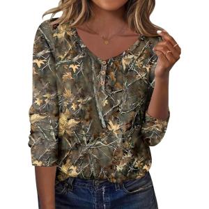 Zeagoo Women Tops Loose Fit Long Sleeve V Neck T Shirts Business Casual Blouses Dressy Fall Fashion Work Clothes(Brown Print-cx295)