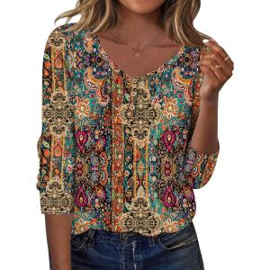 Zeagoo Women Tops Loose Fit Long Sleeve V Neck T Shirts Business Casual Blouses Dressy Fall Fashion Work Clothes(Multicolor-mz721)