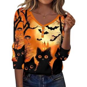 Zeagoo Women Tops Loose Fit Long Sleeve V Neck T Shirts Business Casual Blouses Dressy Fall Fashion Work Clothes(Orange-ws88)