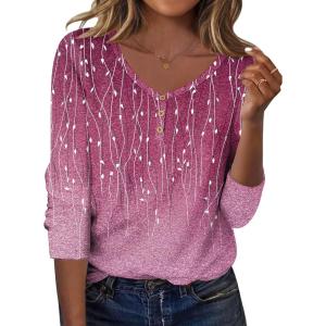 Zeagoo Women Tops Loose Fit Long Sleeve V Neck T Shirts Business Casual Blouses Dressy Fall Fashion Work Clothes(Purple Leave-xh370)