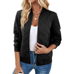 Zeagoo Women’s Bomber Jacket Casual Coat Zip Up Spring Fall Clothes with Pockets S-XXL(Z_black)