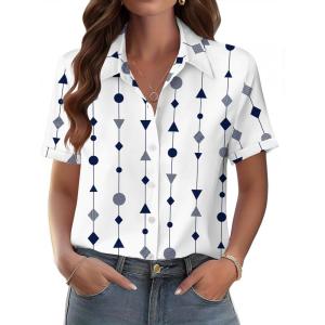Zeagoo Womens Button Down Blouse Rolled Cuffed Short Sleeve Shirts Casual Work Blouse Summer Hawaiian Outfits(Jh599)