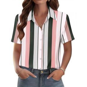Zeagoo Womens Button Down Blouse Rolled Cuffed Short Sleeve Shirts Casual Work Blouse Summer Hawaiian Outfits(Tz264)