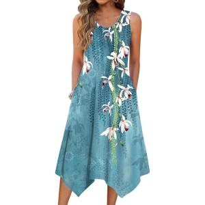 Zeagoo Womens Casual Dress for Summer Tank Dress Loose Flowy Beach Dress with Pockets Hankerchief Flare Midi Sundress 2026(01 Blue)