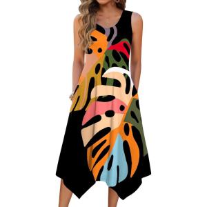 Zeagoo Womens Casual Dress for Summer Tank Dress Loose Flowy Beach Dress with Pockets Hankerchief Flare Midi Sundress 2026(02 Black)