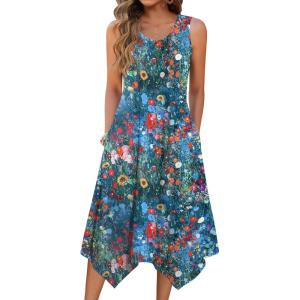 Zeagoo Womens Casual Dress for Summer Tank Dress Loose Flowy Beach Dress with Pockets Hankerchief Flare Midi Sundress 2026(02 Blue)
