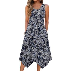 Zeagoo Womens Casual Dress for Summer Tank Dress Loose Flowy Beach Dress with Pockets Hankerchief Flare Midi Sundress 2026(Blue Mz473)