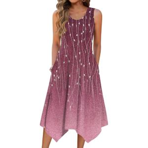 Zeagoo Womens Casual Dress for Summer Tank Dress Loose Flowy Beach Dress with Pockets Hankerchief Flare Midi Sundress 2026(Purple Print)