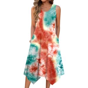 Zeagoo Womens Casual Dress for Summer Tank Dress Loose Flowy Beach Dress with Pockets Hankerchief Flare Midi Sundress 2026(Tie Dye)