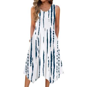 Zeagoo Womens Casual Dress for Summer Tank Dress Loose Flowy Beach Dress with Pockets Hankerchief Flare Midi Sundress 2026(White)