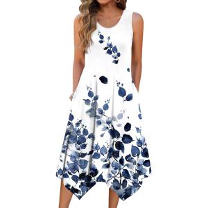 Zeagoo Womens Casual Dress for Summer Tank Dress Loose Flowy Beach Dress with Pockets Hankerchief Flare Midi Sundress 2026(White Wf118)