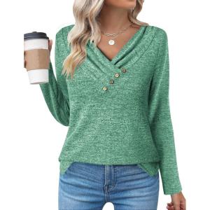 Zeagoo Women’s Casual Tunic Tops Long Sleeve Shirts for Leggings V Neck Button Fall Pullover Blouse Loose Sweatshirts(Gt)