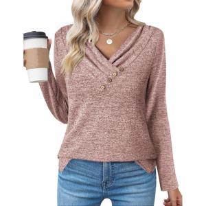 Zeagoo Women’s Casual Tunic Tops Long Sleeve Shirts for Leggings V Neck Button Fall Pullover Blouse Loose Sweatshirts(Light Purple)