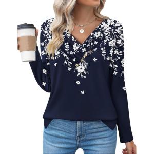 Zeagoo Women’s Casual Tunic Tops Long Sleeve Shirts for Leggings V Neck Button Fall Pullover Blouse Loose Sweatshirts(Sf103)