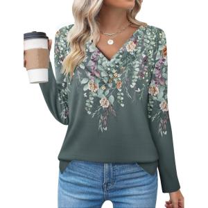 Zeagoo Women’s Casual Tunic Tops Long Sleeve Shirts for Leggings V Neck Button Fall Pullover Blouse Loose Sweatshirts(Wf71)