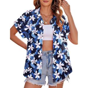 Zeagoo Women’s Hawaiian Button Down Shirts Casual Short Sleeve Floral Tropical Print Summer Blouse Tunic Top(A-zw38)