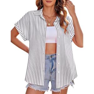 Zeagoo Women’s Hawaiian Button Down Shirts Casual Short Sleeve Floral Tropical Print Summer Blouse Tunic Top(Tw464)