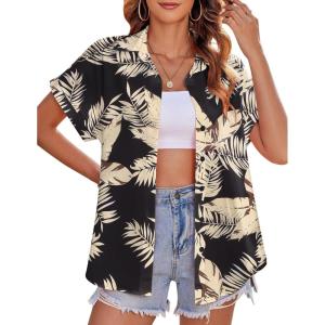 Zeagoo Women’s Hawaiian Button Down Shirts Casual Short Sleeve Floral Tropical Print Summer Blouse Tunic Top(Zw29)