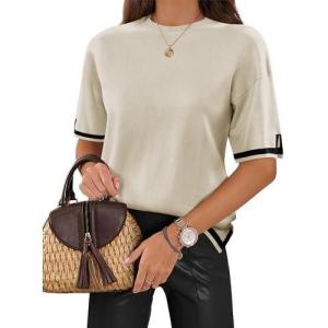Zeagoo Womens Knit Short Sleeve Tops Summer Pullover Blouse Basic Casual Shirt(Apricot)