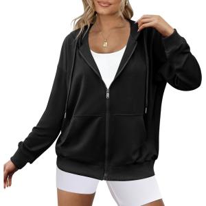 Zeagoo Women’s Lightweight Hoodies Full Zip Up Oversized Sweatshirts with Pockets Long Sleeve Thin Casual Hooded Jackets(Black)