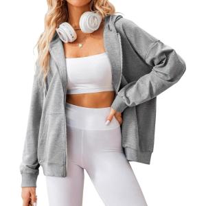 Zeagoo Women’s Lightweight Hoodies Full Zip Up Oversized Sweatshirts with Pockets Long Sleeve Thin Casual Hooded Jackets(Light Grey)