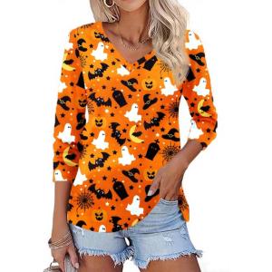 Zeagoo Womens Long Sleeve T Shirts V Neck Soft Basic Tee Loose Fit Casual Tops Winter Clothing(Blue Skull)
