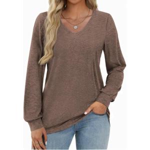 Zeagoo Womens Long Sleeve T Shirts V Neck Soft Basic Tee Loose Fit Casual Tops Winter Clothing(Grey)