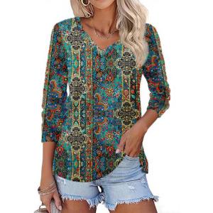Zeagoo Womens Long Sleeve T Shirts V Neck Soft Basic Tee Loose Fit Casual Tops Winter Clothing(Multicoloured 779)