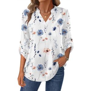 Zeagoo Womens Roll Up Long Sleeve Tops V Neck Shirts Dressy Casual Work Blouses S-2XL(Bf290)