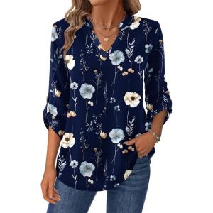 Zeagoo Womens Roll Up Long Sleeve Tops V Neck Shirts Dressy Casual Work Blouses S-2XL(Bf318)