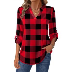 Zeagoo Womens Roll Up Long Sleeve Tops V Neck Shirts Dressy Casual Work Blouses S-2XL(Gw18)