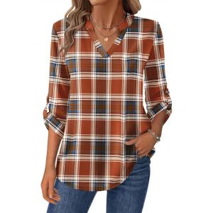 Zeagoo Womens Roll Up Long Sleeve Tops V Neck Shirts Dressy Casual Work Blouses S-2XL(Gw334)