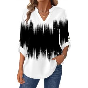 Zeagoo Womens Roll Up Long Sleeve Tops V Neck Shirts Dressy Casual Work Blouses S-2XL(Jb204)
