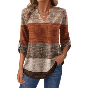 Zeagoo Womens Roll Up Long Sleeve Tops V Neck Shirts Dressy Casual Work Blouses S-2XL(Jh398)