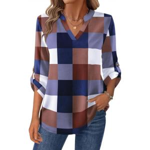 Zeagoo Womens Roll Up Long Sleeve Tops V Neck Shirts Dressy Casual Work Blouses S-2XL(Jh495)